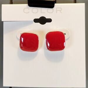 Kohl’s Red Square Stud Earring Color Brand Fashion Jewelry Pierced Free Gift Bag